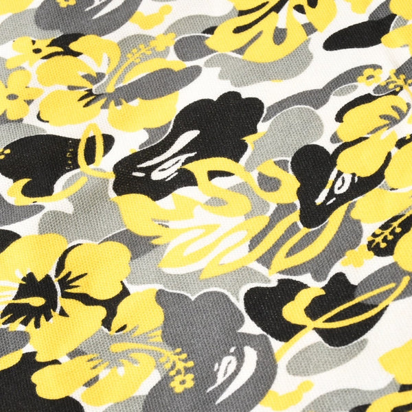 極美品 A BATHING APE アベイシングエイプ ハイビスカス 総柄 半袖 ポロシャツ コットン イエロー ブラック ホワイト サイズXL 中古 4a007405