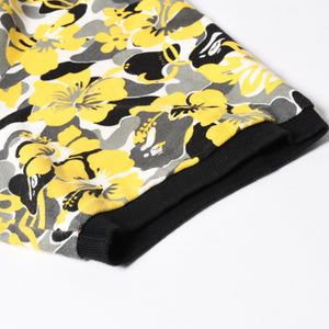 極美品 A BATHING APE アベイシングエイプ ハイビスカス 総柄 半袖 ポロシャツ コットン イエロー ブラック ホワイト サイズXL 中古 4a007405
