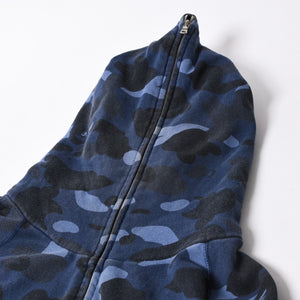 A BATHING APE アベイシングエイプ BAPE カモ 総柄フルジップパーカー ラインストーン コットン ブルー サイズXXL 美品 中古 4a007378