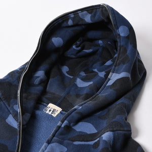 A BATHING APE アベイシングエイプ BAPE カモ 総柄フルジップパーカー ラインストーン コットン ブルー サイズXXL 美品 中古 4a007378