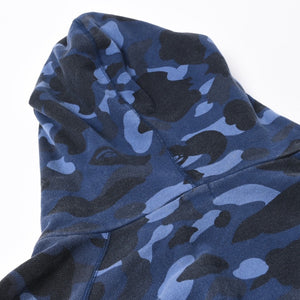 A BATHING APE アベイシングエイプ BAPE カモ 総柄フルジップパーカー ラインストーン コットン ブルー サイズXXL 美品 中古 4a007378