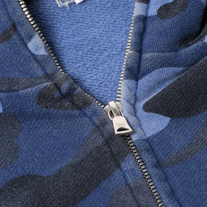 A BATHING APE アベイシングエイプ BAPE カモ 総柄フルジップパーカー ラインストーン コットン ブルー サイズXXL 美品 中古 4a007378
