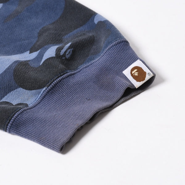 A BATHING APE アベイシングエイプ BAPE カモ 総柄フルジップパーカー ラインストーン コットン ブルー サイズXXL 美品 中古 4a007378