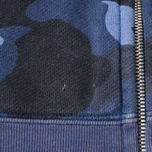 A BATHING APE アベイシングエイプ BAPE カモ 総柄フルジップパーカー ラインストーン コットン ブルー サイズXXL 美品 中古 4a007378