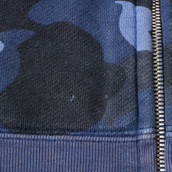 A BATHING APE アベイシングエイプ BAPE カモ 総柄フルジップパーカー ラインストーン コットン ブルー サイズXXL 美品 中古 4a007378