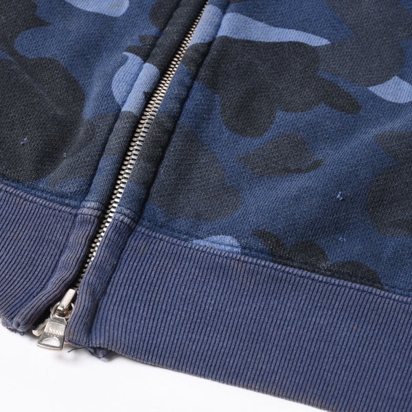 A BATHING APE アベイシングエイプ BAPE カモ 総柄フルジップパーカー ラインストーン コットン ブルー サイズXXL 美品 中古 4a007378