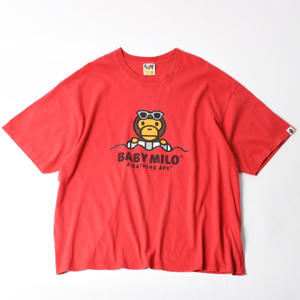 A BATHING APE アベイシングエイプ 半袖Tシャツ bape ベイプ MILO ミロ サイズ3XL レッド 美品 中古 4a007416