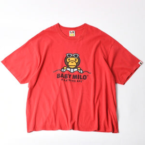 A BATHING APE アベイシングエイプ 半袖Tシャツ bape ベイプ MILO ミロ サイズ3XL レッド 美品 中古 4a007416