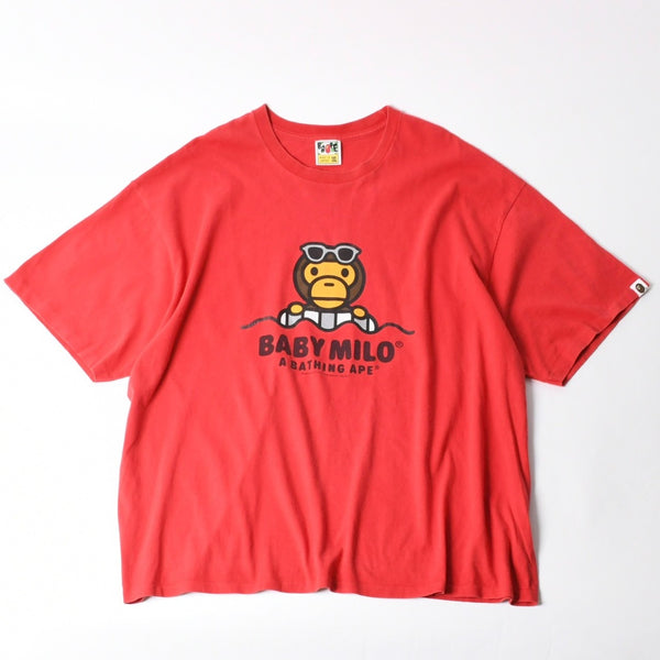 A BATHING APE アベイシングエイプ 半袖Tシャツ bape ベイプ MILO ミロ サイズ3XL レッド 美品 中古 4a007416