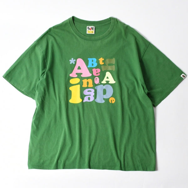 A BATHING APE アベイシングエイプ ロゴグラフィット 半袖Tシャツ 日本製 コットン グリーン マルチカラー サイズ3XL 美品 中古 4a007401