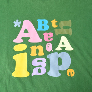 A BATHING APE アベイシングエイプ ロゴグラフィット 半袖Tシャツ 日本製 コットン グリーン マルチカラー サイズ3XL 美品 中古 4a007401