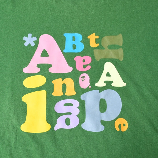 A BATHING APE アベイシングエイプ ロゴグラフィット 半袖Tシャツ 日本製 コットン グリーン マルチカラー サイズ3XL 美品 中古 4a007401