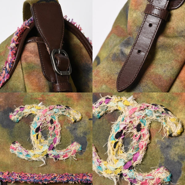 極美品 CHANEL シャネル エンブロイダリー ショルダーバッグ A92790 20番台 グラフィティ ココマーク カーキ マルチカラー 中古 4a007432