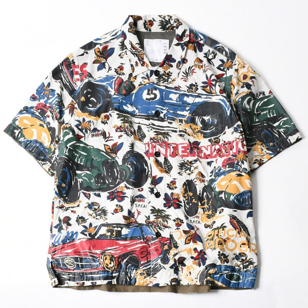 極美品 sacai サカイ 25SS CAR RACE TROPICAL PRINT SHIRT カーレース トロピカル プリント 半袖シャツ 25-03651M サイズ2 総柄 中古 4a007446