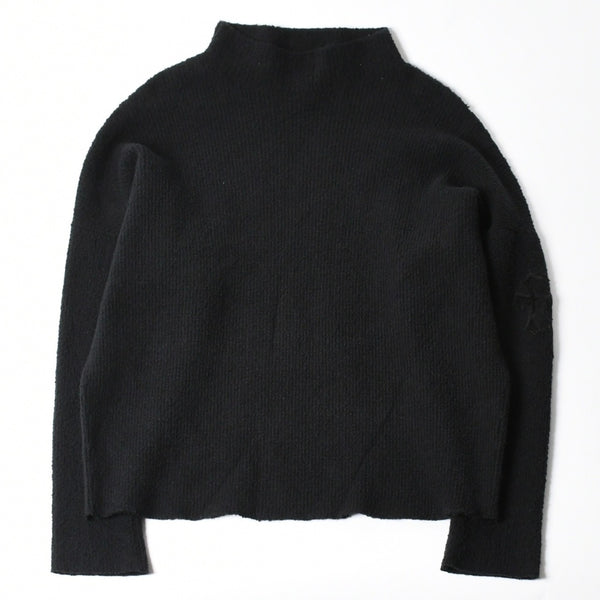 極美品 CHROME HEARTS クロムハーツ ハラコクロスパッチ ハイネック ニットセーター ブラック シルバー金具 サイズS 中古 4a007233