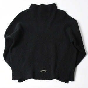 極美品 CHROME HEARTS クロムハーツ ハラコクロスパッチ ハイネック ニットセーター ブラック シルバー金具 サイズS 中古 4a007233