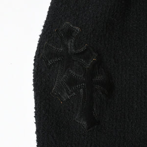 極美品 CHROME HEARTS クロムハーツ ハラコクロスパッチ ハイネック ニットセーター ブラック シルバー金具 サイズS 中古 4a007233