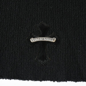 極美品 CHROME HEARTS クロムハーツ ハラコクロスパッチ ハイネック ニットセーター ブラック シルバー金具 サイズS 中古 4a007233