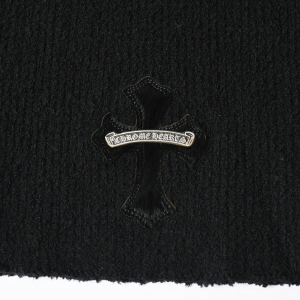 極美品 CHROME HEARTS クロムハーツ ハラコクロスパッチ ハイネック ニットセーター ブラック シルバー金具 サイズS 中古 4a007233