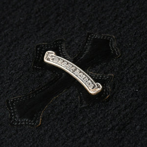 極美品 CHROME HEARTS クロムハーツ ハラコクロスパッチ ハイネック ニットセーター ブラック シルバー金具 サイズS 中古 4a007233