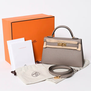 新品同様 HERMES エルメス MINI KELLY Ⅱ ミニケリー2 ハンドバッグ D刻印 ヴォーエプソン グリアスファルト GD金具 外縫い 2019年製 中古 4a007491