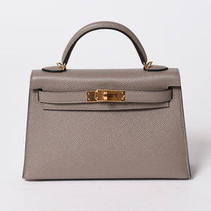 新品同様 HERMES エルメス MINI KELLY Ⅱ ミニケリー2 ハンドバッグ D刻印 ヴォーエプソン グリアスファルト GD金具 外縫い 2019年製 中古 4a007491