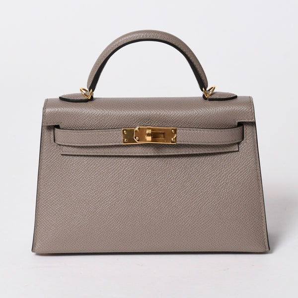 新品同様 HERMES エルメス MINI KELLY Ⅱ ミニケリー2 ハンドバッグ D刻印 ヴォーエプソン グリアスファルト GD金具 外縫い 2019年製 中古 4a007491