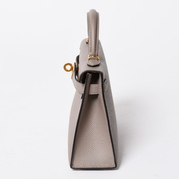 新品同様 HERMES エルメス MINI KELLY Ⅱ ミニケリー2 ハンドバッグ D刻印 ヴォーエプソン グリアスファルト GD金具 外縫い 2019年製 中古 4a007491