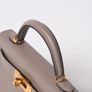 新品同様 HERMES エルメス MINI KELLY Ⅱ ミニケリー2 ハンドバッグ D刻印 ヴォーエプソン グリアスファルト GD金具 外縫い 2019年製 中古 4a007491