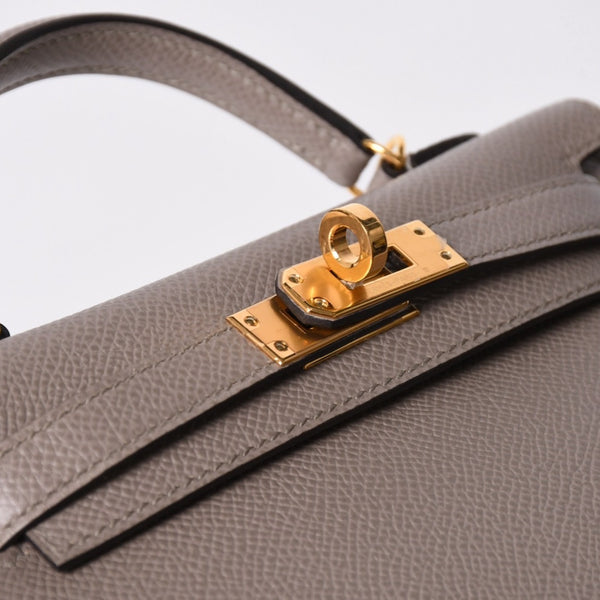 新品同様 HERMES エルメス MINI KELLY Ⅱ ミニケリー2 ハンドバッグ D刻印 ヴォーエプソン グリアスファルト GD金具 外縫い 2019年製 中古 4a007491
