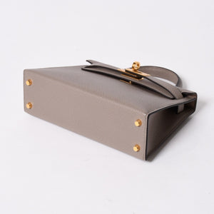 新品同様 HERMES エルメス MINI KELLY Ⅱ ミニケリー2 ハンドバッグ D刻印 ヴォーエプソン グリアスファルト GD金具 外縫い 2019年製 中古 4a007491