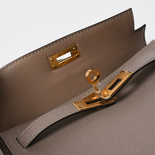 新品同様 HERMES エルメス MINI KELLY Ⅱ ミニケリー2 ハンドバッグ D刻印 ヴォーエプソン グリアスファルト GD金具 外縫い 2019年製 中古 4a007491
