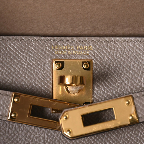新品同様 HERMES エルメス MINI KELLY Ⅱ ミニケリー2 ハンドバッグ D刻印 ヴォーエプソン グリアスファルト GD金具 外縫い 2019年製 中古 4a007491