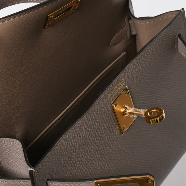 新品同様 HERMES エルメス MINI KELLY Ⅱ ミニケリー2 ハンドバッグ D刻印 ヴォーエプソン グリアスファルト GD金具 外縫い 2019年製 中古 4a007491