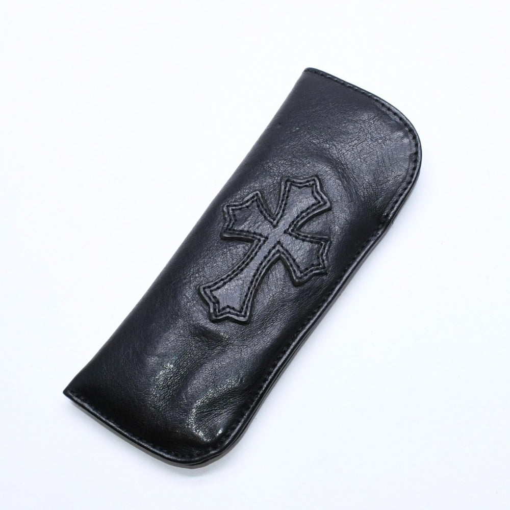 極美品 CHROME HEARTS クロムハーツ PEN CASE レザーペンケース ステーショナリー 筆箱 文房具 CHクロスパッチ ブラック 中古 4a007504