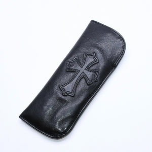 極美品 CHROME HEARTS クロムハーツ PEN CASE レザーペンケース ステーショナリー 筆箱 文房具 CHクロスパッチ ブラック 中古 4a007504