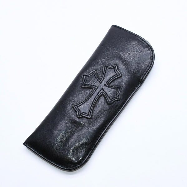 極美品 CHROME HEARTS クロムハーツ PEN CASE レザーペンケース ステーショナリー 筆箱 文房具 CHクロスパッチ ブラック 中古 4a007504