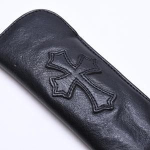 極美品 CHROME HEARTS クロムハーツ PEN CASE レザーペンケース ステーショナリー 筆箱 文房具 CHクロスパッチ ブラック 中古 4a007504