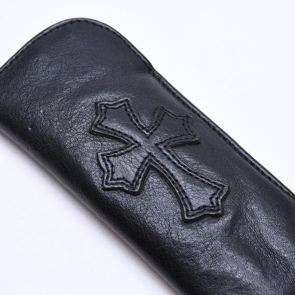 極美品 CHROME HEARTS クロムハーツ PEN CASE レザーペンケース ステーショナリー 筆箱 文房具 CHクロスパッチ ブラック 中古 4a007504