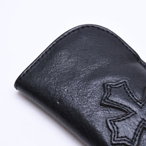 極美品 CHROME HEARTS クロムハーツ PEN CASE レザーペンケース ステーショナリー 筆箱 文房具 CHクロスパッチ ブラック 中古 4a007504