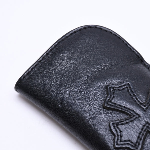 極美品 CHROME HEARTS クロムハーツ PEN CASE レザーペンケース ステーショナリー 筆箱 文房具 CHクロスパッチ ブラック 中古 4a007504