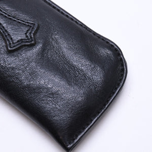 極美品 CHROME HEARTS クロムハーツ PEN CASE レザーペンケース ステーショナリー 筆箱 文房具 CHクロスパッチ ブラック 中古 4a007504