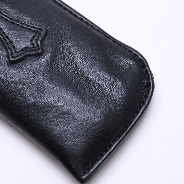 極美品 CHROME HEARTS クロムハーツ PEN CASE レザーペンケース ステーショナリー 筆箱 文房具 CHクロスパッチ ブラック 中古 4a007504