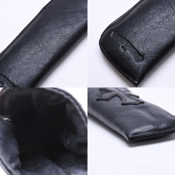 極美品 CHROME HEARTS クロムハーツ PEN CASE レザーペンケース ステーショナリー 筆箱 文房具 CHクロスパッチ ブラック 中古 4a007504