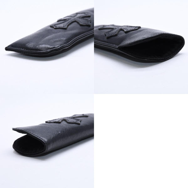 極美品 CHROME HEARTS クロムハーツ PEN CASE レザーペンケース ステーショナリー 筆箱 文房具 CHクロスパッチ ブラック 中古 4a007504