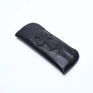 極美品 CHROME HEARTS クロムハーツ PEN CASE レザーペンケース ステーショナリー 筆箱 文房具 CHクロスパッチ ブラック 中古 4a007504