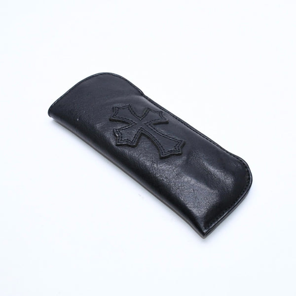 極美品 CHROME HEARTS クロムハーツ PEN CASE レザーペンケース ステーショナリー 筆箱 文房具 CHクロスパッチ ブラック 中古 4a007504