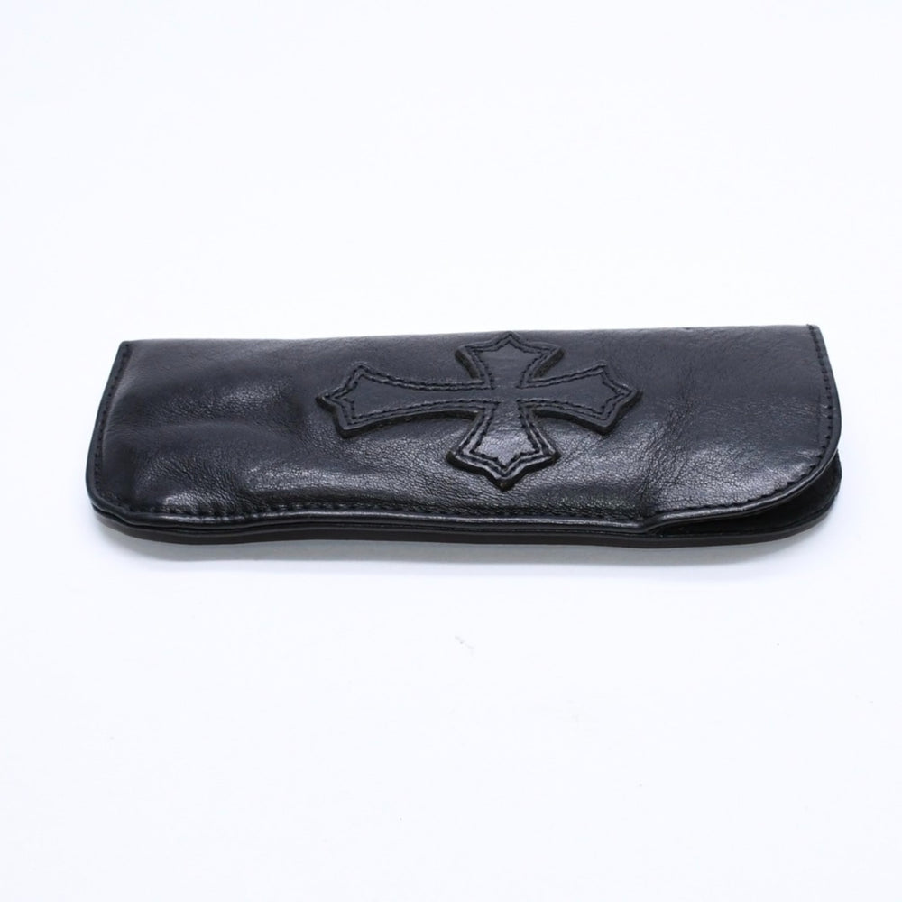 極美品 CHROME HEARTS クロムハーツ PEN CASE レザーペンケース ステーショナリー 筆箱 文房具 CHクロスパッチ ブラック 中古 4a007504