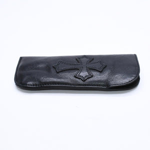極美品 CHROME HEARTS クロムハーツ PEN CASE レザーペンケース ステーショナリー 筆箱 文房具 CHクロスパッチ ブラック 中古 4a007504