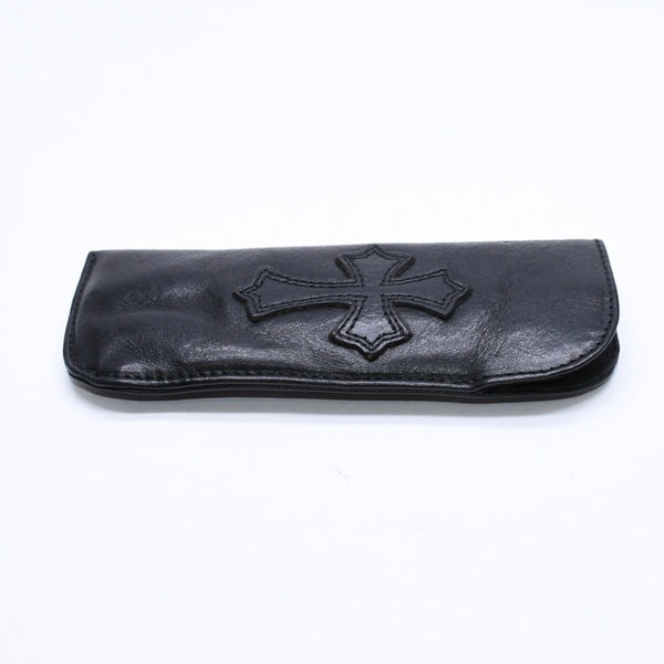 極美品 CHROME HEARTS クロムハーツ PEN CASE レザーペンケース ステーショナリー 筆箱 文房具 CHクロスパッチ ブラック 中古 4a007504